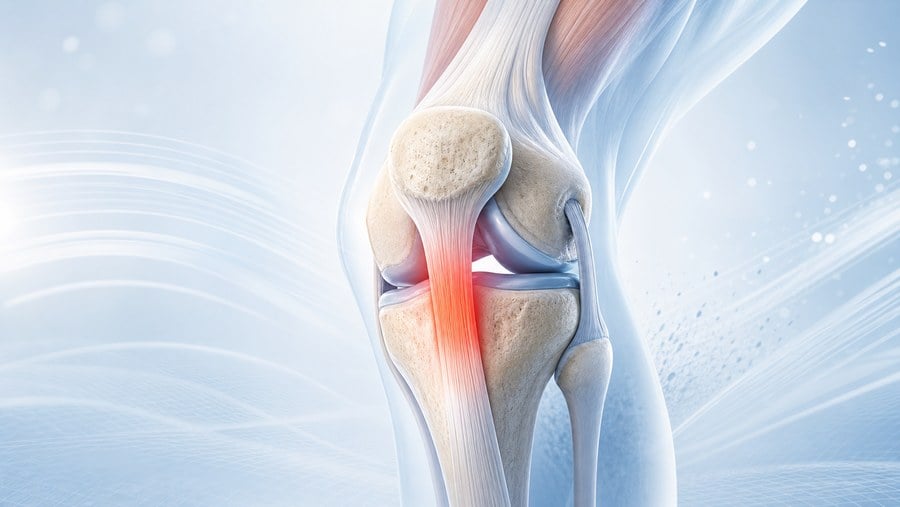 Patellar tendinitte diz kapağı altındaki tendon zorlanmasını gösteren tıbbi illüstrasyon